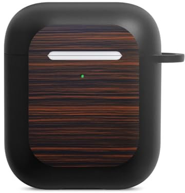 Hülle mit Karabiner kompatibel mit Apple AirPods (2. Generation) Case schwarz Schutzhülle mit Schlüsselanhänger Holz Makassar Holzoptik