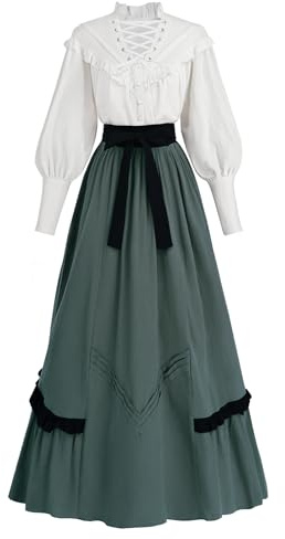 CR ROLECOS Womens Victorian Dress Costume 2-Piece Medieval Renaissance Dress Edwardian Blouse Skirt Set XL