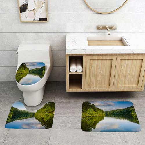 EMCLKS Badezimmermatten 3 Stück rutschfeste Badematte Teppiche, Badezimmer-Garnitur,U-förmiger Teppich,Abendliche Reflexionen am Lake Oolenoy, Table Rock State Park, South Carolina.,Waschbar Matte