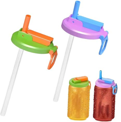 GWAWG Pack of 2 Can Lids with Straw, Can Covers with Straws, Soda Can Lid Cover, Lid for Energy Cans with Straw, Leak-proof Can Stopper, Drinks Can Lid for Cans, Reusable Drink Cans Closure