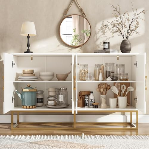 Moimhear Esszimmerschrank, Wohnzimmerschrank, einzigartiges Design, Schranktürdesign, freistehender Schrank, runde Schranktür mit Zugring (weiß)