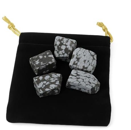 Lot de 5 pierres d'obsidienne enneigées naturelles de 20 à 30 mm, protection électromagnétique brute, pour la fabrication de bijoux (Obsidienne enneigée, 5)