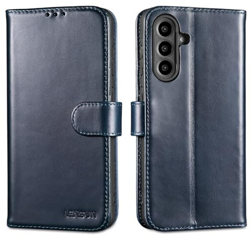 LENSUN Echtleder Hülle für Samsung Galaxy A56, Handyhülle [Premium Echtes Leder][Kartenfach][Klappbar] Handytasche Flip Lederhülle - Blau