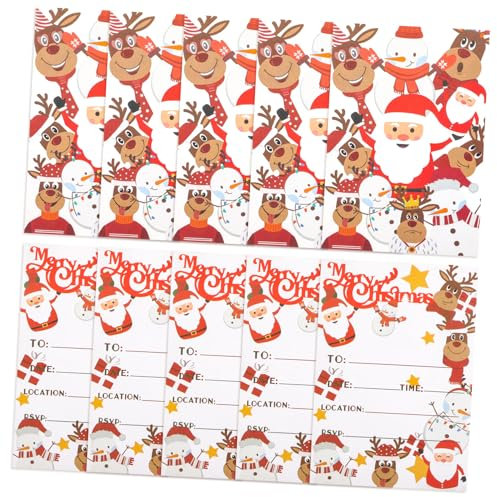 SOPOTUTU 10 Stück Weihnachtskarten Einladungskarten Rentierdesign Doppelseitige Grußkarten für Weihnachtsfeiern und Festlichkeiten für Freunde Familie und Kollegen