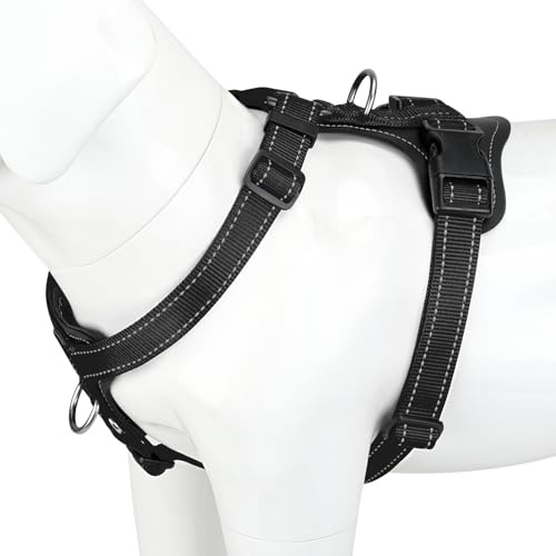Plutus Pet No Pull Dog Harness with Leather Accents, Adjustable Reflective | Heavy Duty Nylon Pet Vest, for Training and Hiking, Front Clip, Easy Walk for Small Medium Large Dogs, Black, XL