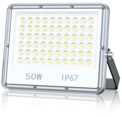 TOPAUBUB LED Fluter Strahler Außen 50W, Flutlichtstrahler LED Scheinwerfer 230V 5000LM 6500K Kaltweiß IP67 Aussenstrahler Wasserdicht für Garten/Hofbeleuchtung(1 Stücke)