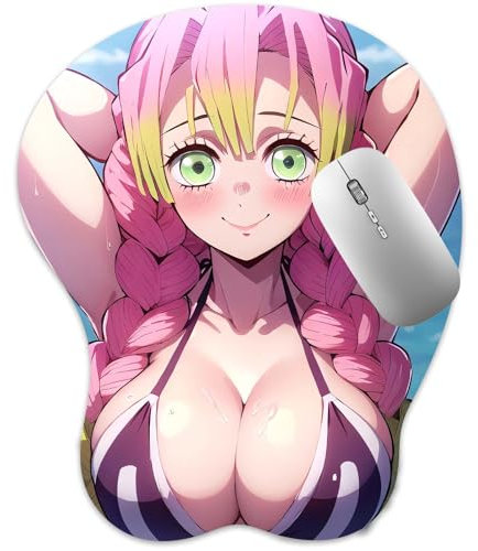 Mitsuri Kanroji Tapis de souris 3D avec seins en silicone et repose-poignet antidérapant Anime Manga ergonomique pour jeu de bureau