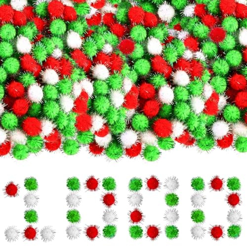 Kugeln Zum Basteln 1000 Stück Filzkugeln Bunt 1.5 cm Mini Pompons Zum Basteln Glitzernd Bastel Pompons für Weihnachtliche Dekorationen, Diy, Zubehör