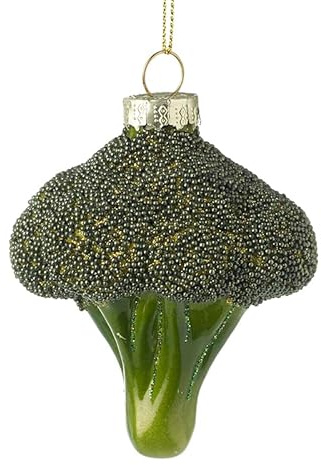 Heaven Sends Glass Broccoli Hanging Bauble – Novelty Green Vegetable Christmas Tree Decoration – Quirky Festive Ornament with Glitter Detail
