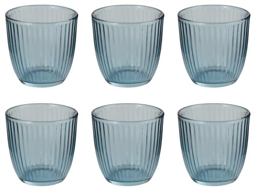 BUTLERS 6er Set Wassergläser 290 ml Klarglas - LINEE | Farbe Blau - Leicht geschwungene Formgebung mit dezenten Rillen - Stabile Struktur - Trinkglas für Wasser, Säfte & Limonaden