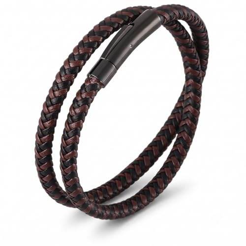 Unisex Leather Bracelet for Men & Women, Multi-Layer Braided Wrap Wristband | Genuine leather & durable stainless steel clasp. Hypoallergenic multi-strand design, presented in a gift box.