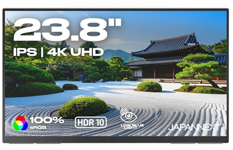 JapanNext Monitor Portatile 23,8 IPS 4K UHD (3840x2160) | HDR | USB-C Power Delivery (65W) | Altoparlanti Integrati | G-Sync/FreeSync | JN-MD-IPS238U-C6