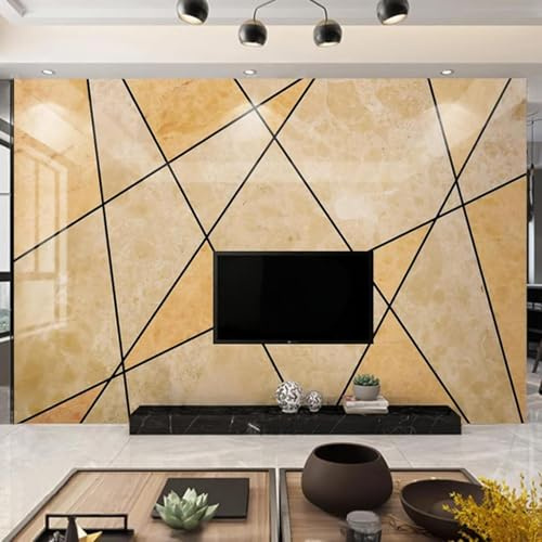 Tzxztt Retro Geometrisch Schwarz Linien Marmorimitation Moderne 3D Tapete Hochwertige Strukturierte Seide Neutrale Material Ideal Für Wohnzimmer Schlafzimmer-300cm×210cm