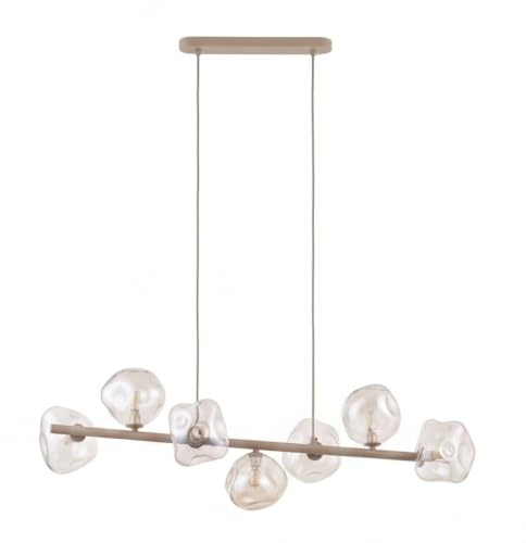 Licht-Erlebnisse Pendelleuchte 7-flammig Beige Cognac Metall Glas G9 länglich hoch außergewöhnlich dekorativ L:90 cm moderne Hängelampe Esstisch