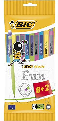 BIC Matic Fun Porte-Mines 0,7 mm HB - Couleurs Assorties, Pochette de 8+2