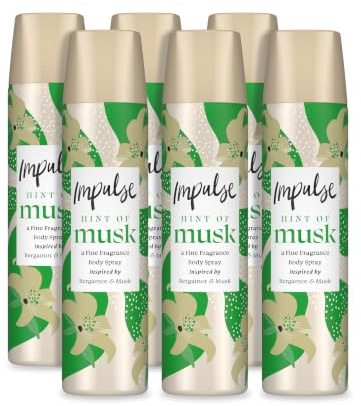 Impulse Hint of Musk Body Spray 75 ml - Pack of 6 | Bergamont & Musk Fragrance, Floral Woody Blend, All-Day Freshness