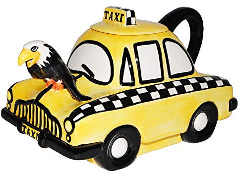 3-D Design - Teekanne/Kaffeekanne - gelbes Taxi Auto - mit Deckel & Henkel - für 2 Liter - stabil aus Porzellan/Keramik - Kaffee Tee Milch/Milchkann..