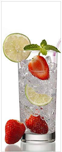 Wallario Glasbild Glas Wasser mit Erdbeeren - 50 x 125 cm Wandbilder Glas in Premium-Qualität: Brillante Farben, freischwebende Optik