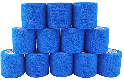 COMOmed vendaje cohesivo Flexible vendaje autoadhesivo rollo, revestimiento no tejido cohesivo, azul, 12