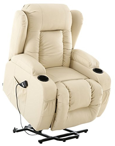 More4Homes CAESAR ELECTRIC RISE RECLINER MASSAGE HEAT ARMCHAIR SOFA LOUNGE BONDED LEATHER CHAIR (Cream)