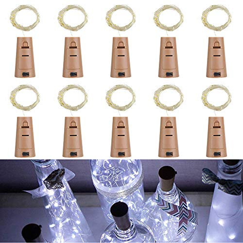 Wine Bottle Lights with Cork,RcStarry 3.3Ft/1M 10 LEDs Cork Lights for Bottle 10 Pack,Silver Wire Bottle Lights for DIY, Party, Decor, Christmas, Halloween,Wedding(White)