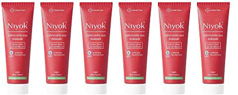 NIYOK Zahncreme Kokosöl + Blutorange & Basilikum (6x75ml), natürlichen Wirkstoffkombination aus Kokosöl und erfrischenden Extrakten, Bio Zahnpasta, Vegan, Fluoridfrei, Naturkosmetik