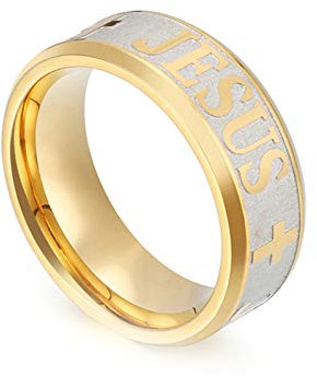 Beydodo Ringe Edelstahl Herren Jesus Kreuz Partnerring Punk Ringe Gold Gr.52 (16.6)