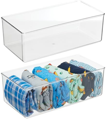 mDesign 2er-Set Aufbewahrungsbox – praktische Schrankbox für das Schlafzimmer – idealer Organizer für Kleidung und Accessoires aus BPA-freiem Kunststoff – durchsichtig