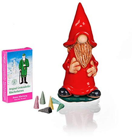 Crottendorfer Räucherkerzen Keramik Räucherfigur rot in Geschenkbox inkl. 1 Packung Bunte Mischung Räucherkerzen Gr. M (24 Stück)