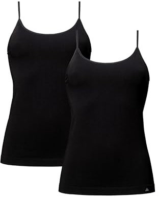 DANISH ENDURANCE Women's Seamless Bamboo Camisole Tank Top, Adjustable Straps, 2 Pack, Black, XL-XXL