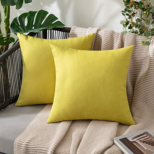 MIULEE 2er Set Wasserdicht Kissenbezug Outdoor Sofakissen Dekokissen Modern Kissenbezüge Dekorativ Kissenhülle Deko aus Polyster Leinen-Optik für Garten Sofa Wohnzimmer Bett 50x50 cm Gelb
