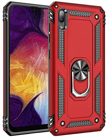 Samsung Galaxy A10 Case with Magnetic Ring Holder, Military Grade Protective Silicone TPU Shockproof Hard Armour Phone Cover for Samsung Galaxy A10 (Red)
