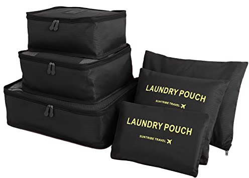 WOWTOY 6PCS Packing Cubes for Travel Luggage Organiser Bag Compression Pouches Clothes Suitcase, Packing Organizers Storage Bags for Travel Accessories, Black