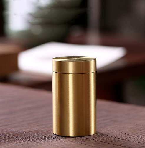 Metal Tin Tea Sugar Coffee Tea Sealed Storage Box Jar Canister Portable Brass Caddy (Small)
