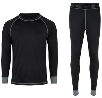 DANISH ENDURANCE Funktionsunterwäsche Set, Unisex Thermounterwäsche, Skiunterwäsche, Lange Unterhose & Langarmshirt, Atmungsaktiv, Bequem, für Damen & Herren, Schwarz/Grau, M