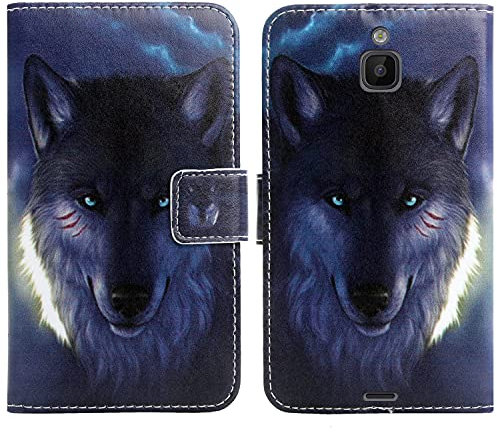 Lankashi PU Flip Leder Tasche Hülle Silikon TPU Case Cover Handytasche Schutzhülle Etui Skin Für Nokia 6300 4G 2.4 (Wolf Design)