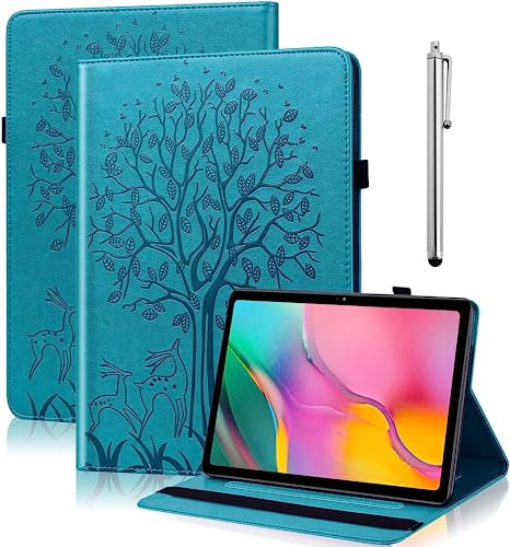 GLANDOTU Case for Samsung Galaxy Tab A8 10.5 2022/2021 (SM-X200/X205/X207) Case,lightweight folio Flip Embossed PU Leather Tablet Cover Case with fold Stand Functio (free Stylus pen) - Blue