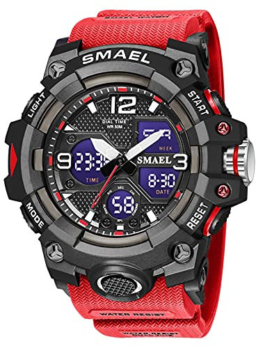 SMAEL Outdoor Stile Uomini Militare Digitale-Orologio Impermeabile Sport Shock Multifunzione Orologi LED Watch,Rosso