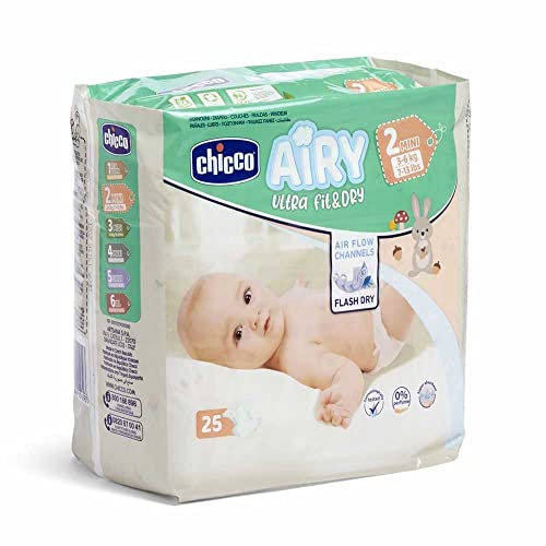 Chicco Airy Ultra Fit&Dry Mini Talla 2 Pañales para Bebés 3-6 kg, 25 unidades