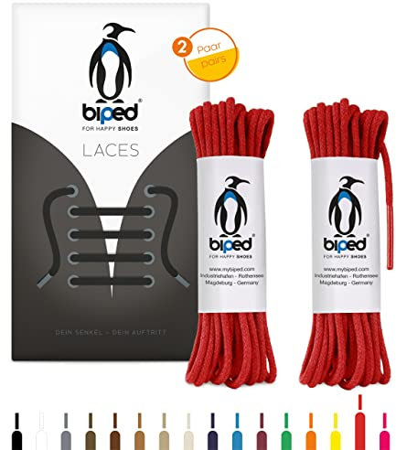 biped LACES 2 paia di lacci rotondi in cotone ¿ 2 mm sottili - lacci rotondi premium per scarpe e stivali in pelle - resistenti agli strappi e lavabili - made in EU z2900(rosso,60 cm)