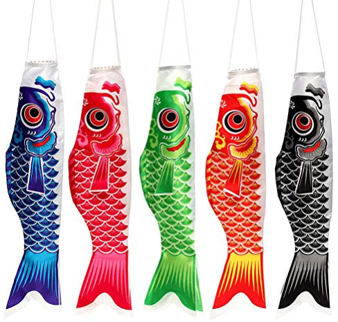 5 Pz Streamer per Carpe Giapponesi Arredamento Giapponese per Sushi Bar Arredamento Esterno Bandiere di Pesce all Aperto Lanterne Giapponesi Bandiera Giardino Cina Stile Giapponese