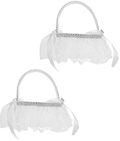DOITOOL Blumenmädchen Korb Hochzeit Blumenkorb Weiß Stoff Blütenblätter Körbchen 2 Stücke Party Festival Rosenblätter Korb Füllkörbchen Dekoration