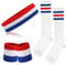 ONUPGO 5-teiliges gestreiftes Schweißband und Socken-Set, gestreiftes Stirnband, Schweißbänder, gestreifte hohe Socken für Männer, Frauen, Sport und 80er-Party (Red/White/Blue)