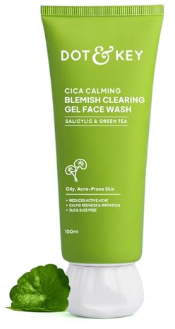 Dot & Key CICA Face Wash for Acne Prone Skin, 2% Salicylic Acid with Green Tea | For Oily & Sensitive Skin | Sulphate Free for Men & Women | Oil Control Face Wash with Zinc | 100ml