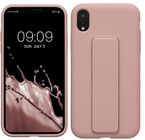 kwmobile Case Compatible with Apple iPhone XR - Case with Hand Strap and Stand Soft TPU Silicone Coating - Dusty Pink