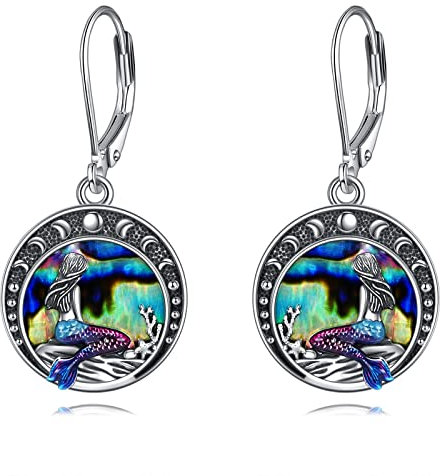 Regali a sirena Orecchini Gioielli Argento Sterling Sirena di mare Orecchini a Mezzaluna Calante Regali di Compleanno Gioielli per Ragazze Figlia Signore