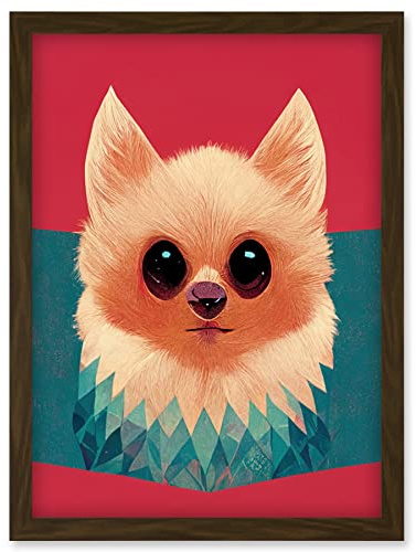 Doppelganger33 LTD Cute Geometric Pomeranian Dog Illustration Artwork Framed Wall Art Print A4
