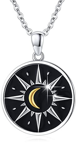 REDSUN Kompass Halskette 925 Sterling Silber mit Charm Sonne Mond & Sterne eleganter Halsschmuck Amulett Schmuck für Mädchen Herren Damen Kompass Graduation Geschenk