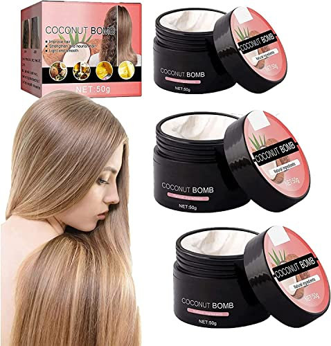 Coconut Bomb Nourishing Hair Mask, Nourishing Coconut Hair Mask, magischer Haarpflege, Essenz in Haarmilch, Coconut Oil Hair Mask Silky Deep Conditioner for Dry Damaged Hair and Growth (3PCS)