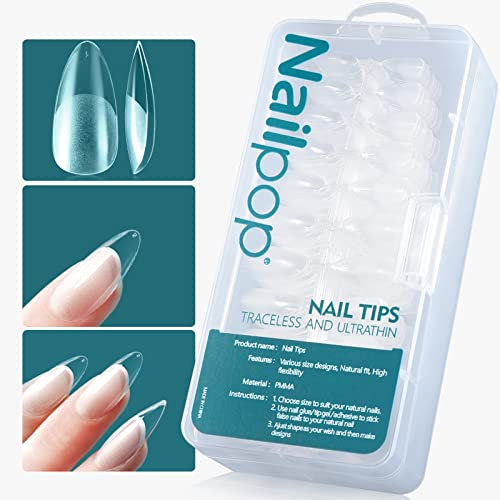Nailpop Faux Ongles et Capsules Américaine Ongle, 600 Pièces/Boîte, Couverture Complète Pose Americaine Ongles, Amande Medium French Manucure, Salons de Manucure